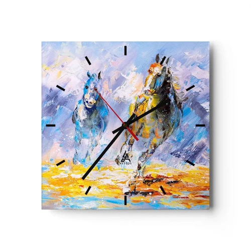 Wanduhr - Glasuhr - Galopp durch die Blendung - 40x40 cm