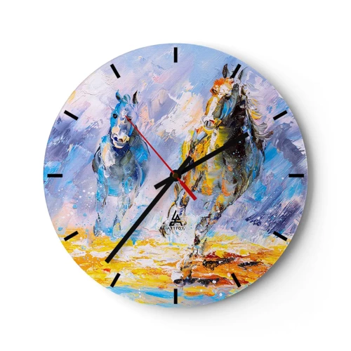 Wanduhr - Glasuhr - Galopp durch die Blendung - 40x40 cm