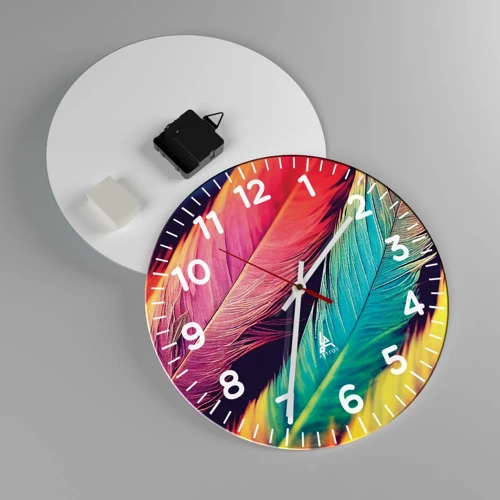 Wanduhr - Glasuhr - Gefiederter Regenbogen - 30x30 cm