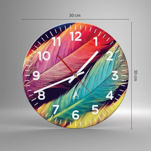 Wanduhr - Glasuhr - Gefiederter Regenbogen - 30x30 cm