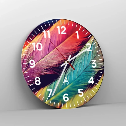 Wanduhr - Glasuhr - Gefiederter Regenbogen - 30x30 cm