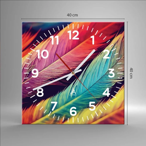 Wanduhr - Glasuhr - Gefiederter Regenbogen - 40x40 cm