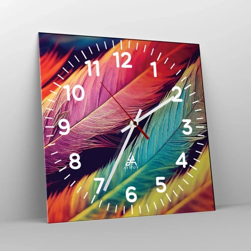 Wanduhr - Glasuhr - Gefiederter Regenbogen - 40x40 cm