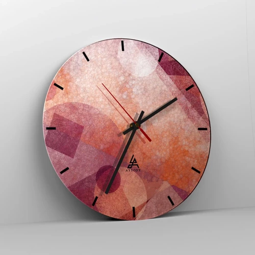 Wanduhr - Glasuhr - Geometrische Transformationen in Pink - 40x40 cm