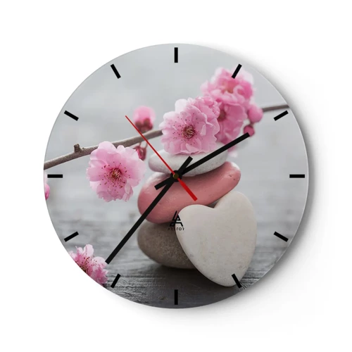 Wanduhr - Glasuhr - Glückseligkeit mit einer Kirschblüte - 30x30 cm