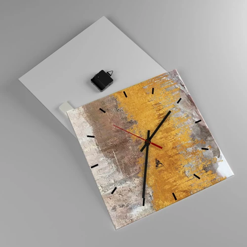 Wanduhr - Glasuhr - Goldene Explosion - 40x40 cm