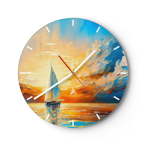 Wanduhr - Glasuhr - In Gold segeln - 30x30 cm