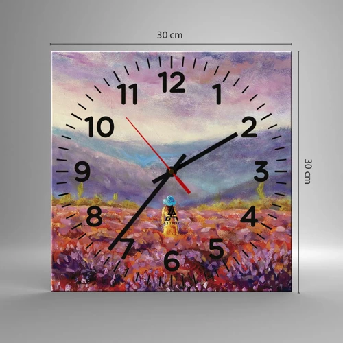 Wanduhr - Glasuhr - In einer Lavendelwelt - 30x30 cm
