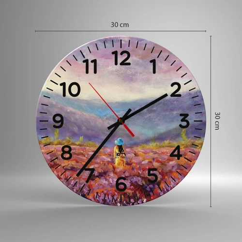 Wanduhr - Glasuhr - In einer Lavendelwelt - 30x30 cm