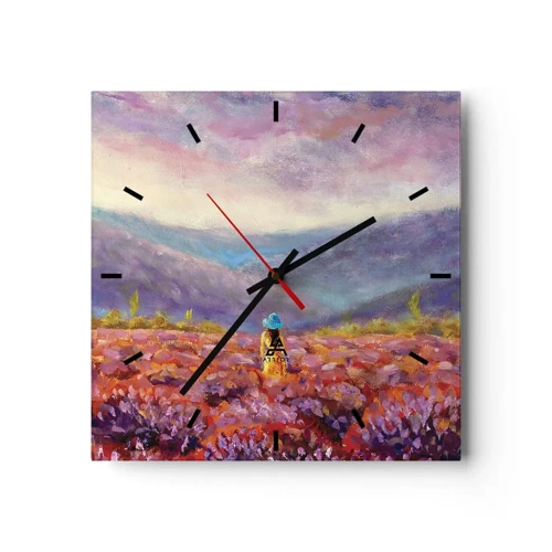 Wanduhr - Glasuhr - In einer Lavendelwelt - 30x30 cm