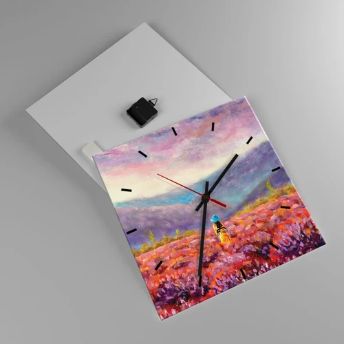 Wanduhr - Glasuhr - In einer Lavendelwelt - 40x40 cm
