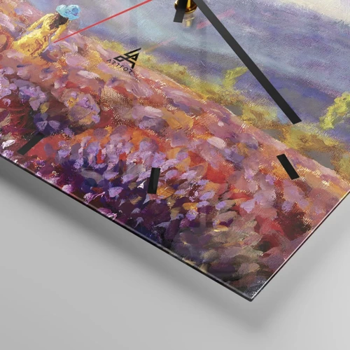 Wanduhr - Glasuhr - In einer Lavendelwelt - 40x40 cm