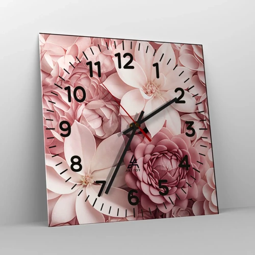 Wanduhr - Glasuhr - In rosa Blütenblättern - 30x30 cm