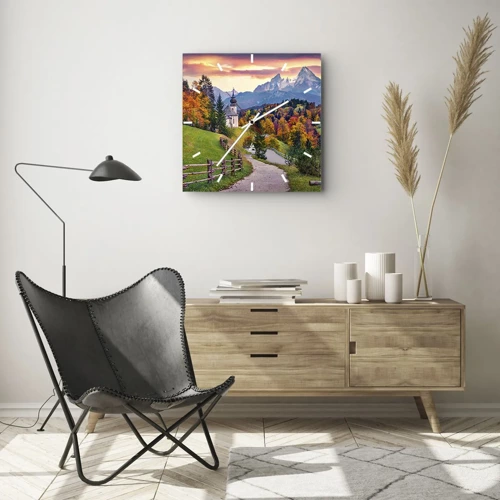 Wanduhr - Glasuhr - Landschaftsartige Malerei - 40x40 cm