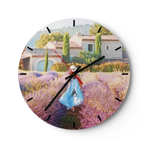 Wanduhr - Glasuhr - Lavendel Mädchen - 30x30 cm