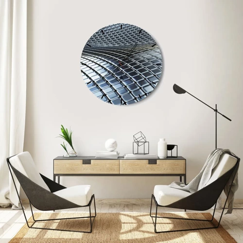 Wanduhr - Glasuhr - Metallische silberne Welle - 30x30 cm