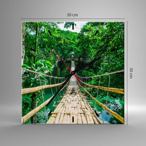 Wanduhr - Glasuhr - Monkey Bridge über das Grün - 30x30 cm