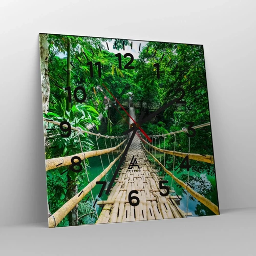 Wanduhr - Glasuhr - Monkey Bridge über das Grün - 40x40 cm