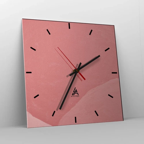 Wanduhr - Glasuhr - Organische Komposition in Rosa - 40x40 cm