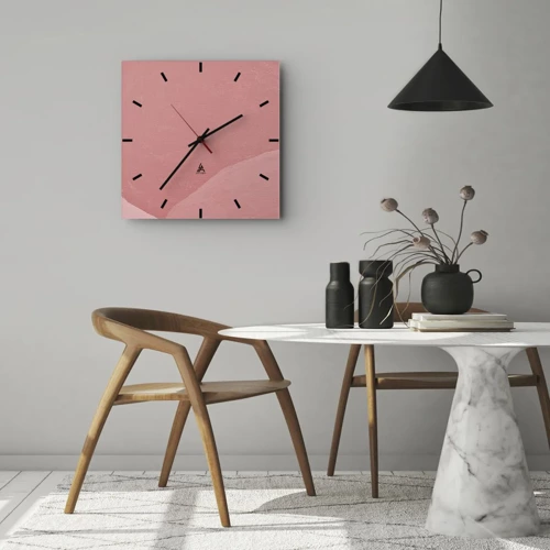 Wanduhr - Glasuhr - Organische Komposition in Rosa - 40x40 cm