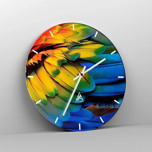 Wanduhr - Glasuhr - Paradiesvogel - 40x40 cm