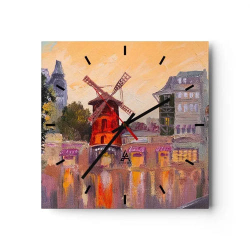 Wanduhr - Glasuhr - Pariser Ikonen – Moulin Rouge - 40x40 cm