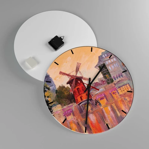 Wanduhr - Glasuhr - Pariser Ikonen – Moulin Rouge - 40x40 cm