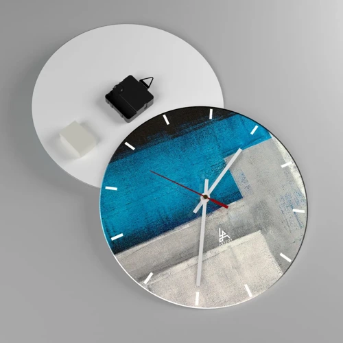 Wanduhr - Glasuhr - Poetische Komposition aus Grau und Blau - 30x30 cm