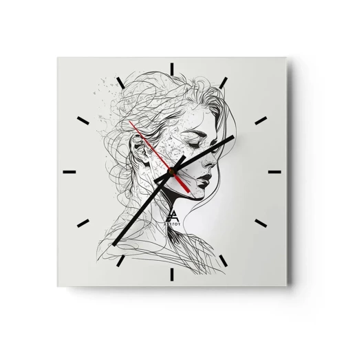 Wanduhr - Glasuhr - Porträt im Gedanken - 30x30 cm