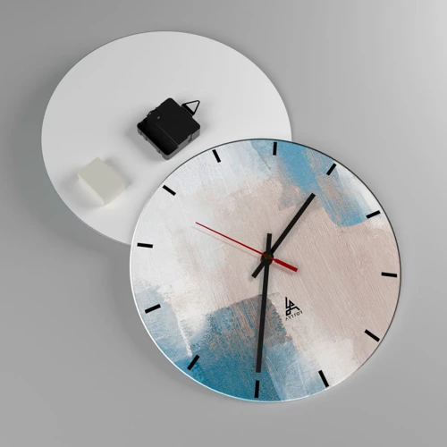 Wanduhr - Glasuhr - Rosa Abstraktion hinter einem blauen Vorhang - 30x30 cm