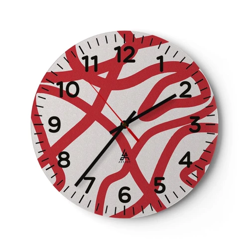 Wanduhr - Glasuhr - Rot auf Weiß - 40x40 cm