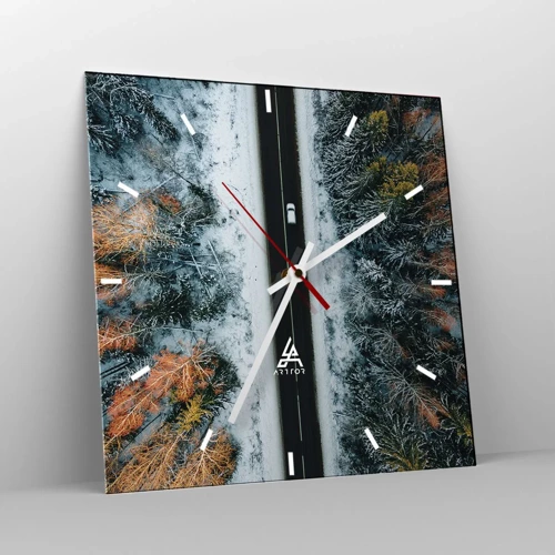 Wanduhr - Glasuhr - Schnitt durch den Winterwald - 40x40 cm