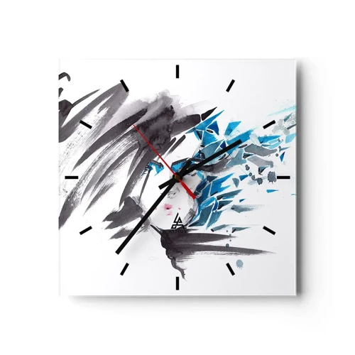 Wanduhr - Glasuhr - Sinnliches Portrait in Grau und Blau - 30x30 cm