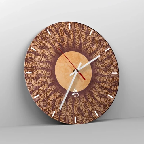 Wanduhr - Glasuhr - Sonnensymbol - 30x30 cm