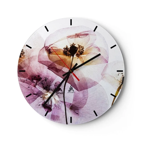 Wanduhr - Glasuhr - Transparente Körperblumen - 30x30 cm