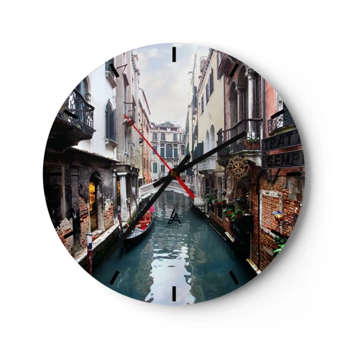 Wanduhr - Glasuhr - Venezianische Landschaft mit Gondel und Brücke - 30x30 cm