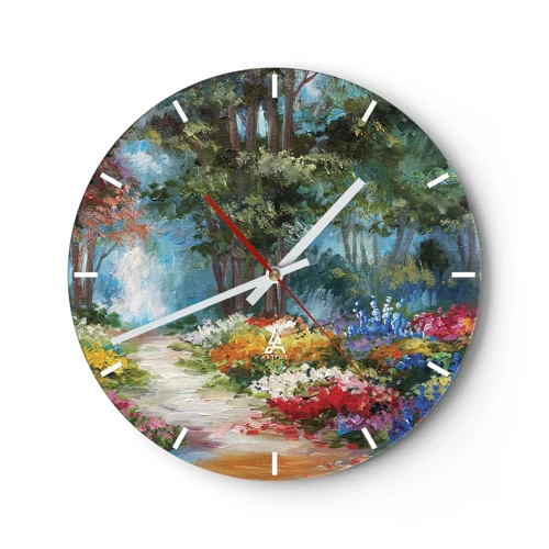 Wanduhr - Glasuhr - Waldgarten, Blumenwald - 30x30 cm