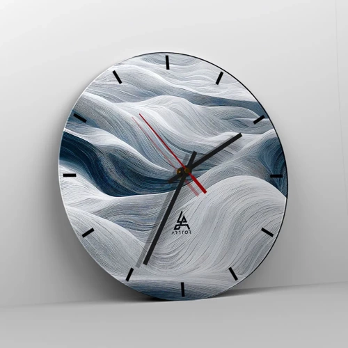 Wanduhr - Glasuhr - Weiße und blaue Wellen - 30x30 cm