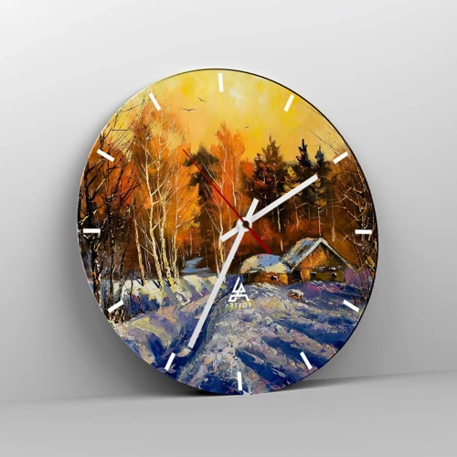 Wanduhr - Glasuhr - Wintereindruck in der Sonne - 30x30 cm