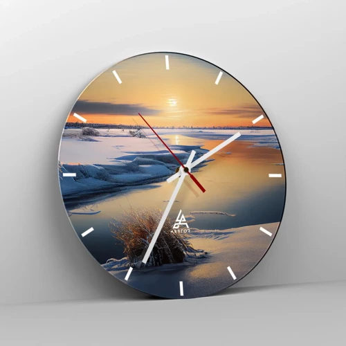 Wanduhr - Glasuhr - Wintersonnenuntergang - 40x40 cm