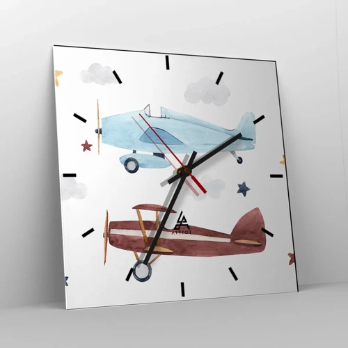 Wanduhr - Glasuhr - Wir warten, Herr Pilot! - 30x30 cm