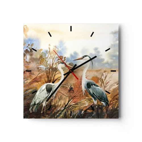 Wanduhr - Glasuhr - Wohin im Herbst? - 30x30 cm