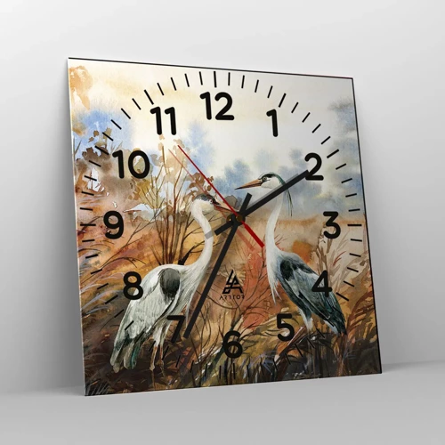 Wanduhr - Glasuhr - Wohin im Herbst? - 40x40 cm