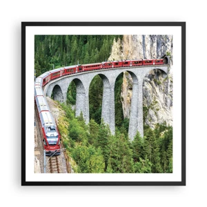 Poster in einem schwarzem Rahmen - Eisenbahn für Bergblick - 60x60 cm