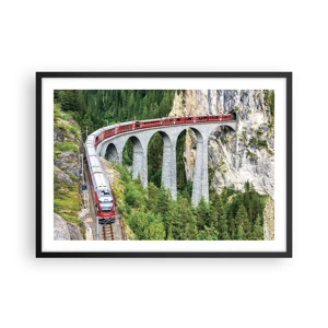 Poster in einem schwarzem Rahmen - Eisenbahn für Bergblick - 70x50 cm