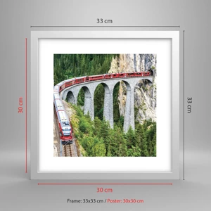 Poster in einem weißen Rahmen - Eisenbahn für Bergblick - 30x30 cm