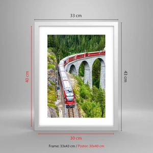 Poster in einem weißen Rahmen - Eisenbahn für Bergblick - 30x40 cm