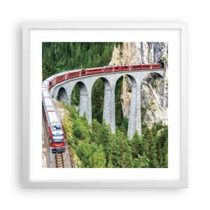 Poster in einem weißen Rahmen - Eisenbahn für Bergblick - 40x40 cm