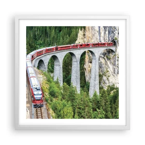 Poster in einem weißen Rahmen - Eisenbahn für Bergblick - 50x50 cm