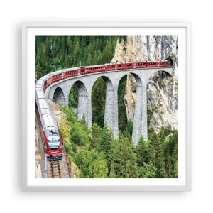 Poster in einem weißen Rahmen - Eisenbahn für Bergblick - 60x60 cm